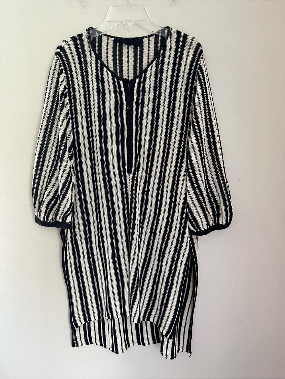 Zara Striped Knit Linen Blend Tunic Top Women’s S Balloon Sleeve Black And White